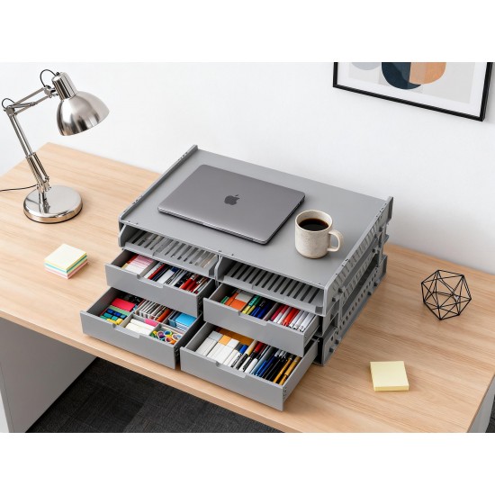 Multifunctional File Rack with Drawers: Desktop Storage for Office Supplies (4/3 Layers)