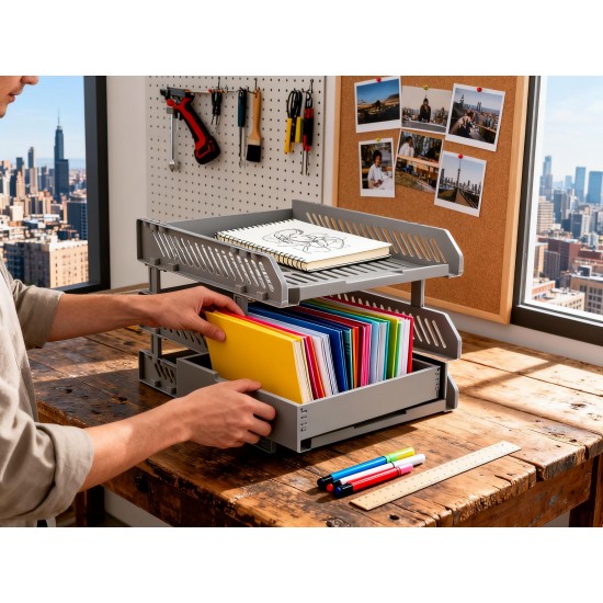 Multifunctional File Rack with Drawers: Desktop Storage for Office Supplies (4/3 Layers)