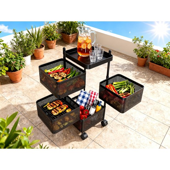Metal Square High Quality Kitchen Trolley with Wheels (4 Layer / 1 Pc)
