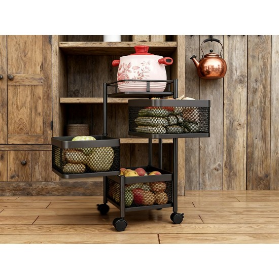 Metal High Quality Kitchen Trolley Kitchen Organizer Items and Kitchen Accessories Items for Kitchen Rack Square Design for Fruits & Vegetable Onion Storage Kitchen Trolley with Wheels (3 Layer)