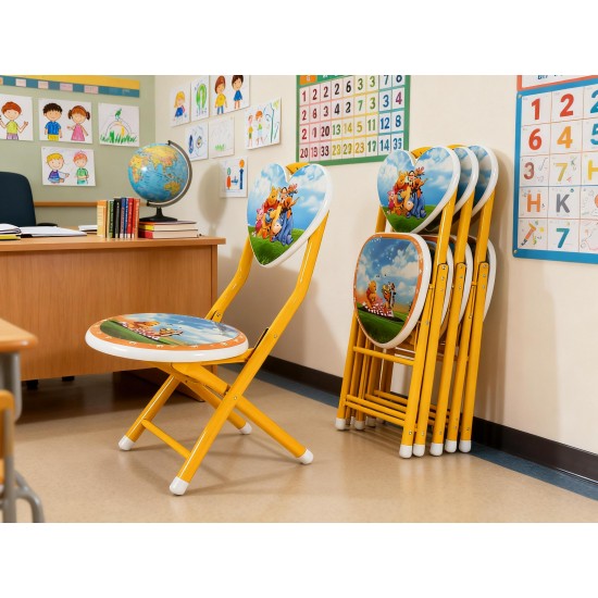 Heart Shape Kids Chair Cartoon Printed Foldable Kids / Children Folding Chair for Playrooms, Schools, Daycares, and Home. Metal and Fibre Body Picnic Beach Camping Chair (1 Pc)