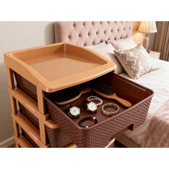 5tier Plastic Modular Drawer System For Multiple Use (Brown colour)